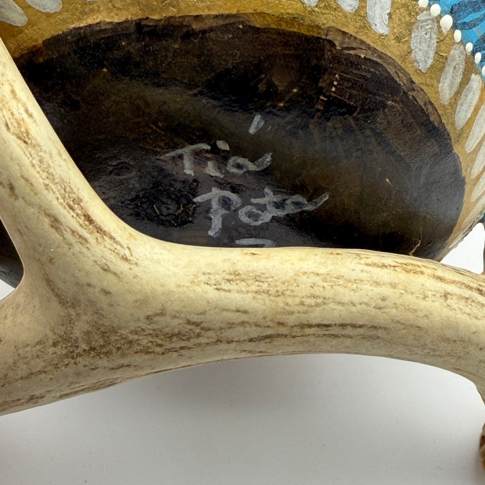 Southwestern Hand-Painted Gourd Vase Antler Base Rustic Lodge Decor Folk Art - Picture 11 of 11